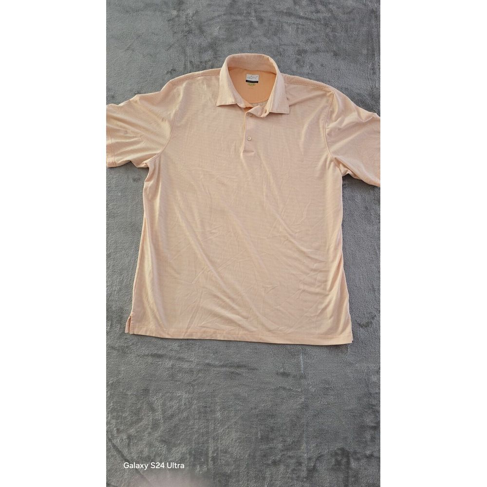 Greg Norman Mens Peach Striped Golf Polo‎ Shirt Size XL Play Dry